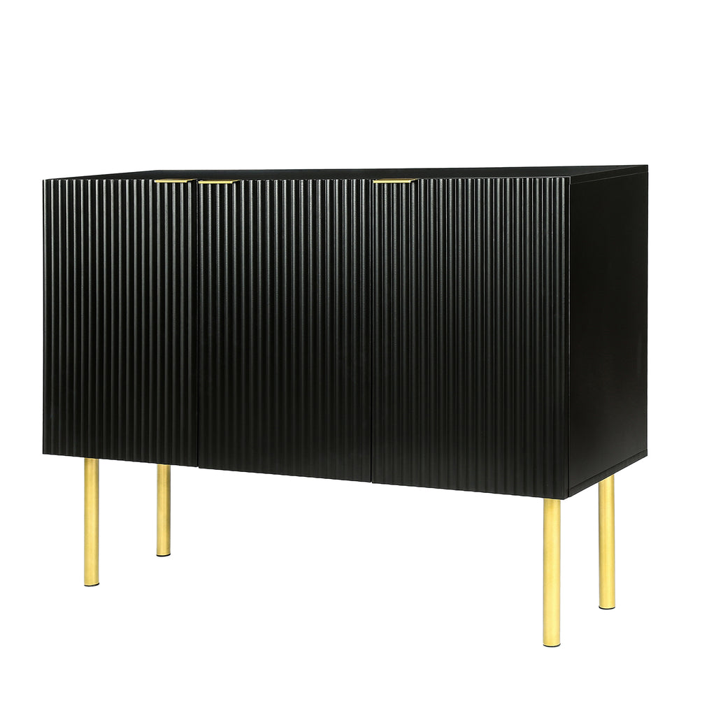 Leoglint TREXM Modern Simple & Luxury Style Sideboard Particle Board & MDF Board Cabinet with Gold Metal Legs & Handles, Adjustable Shelves for Living Room, Dining Room (Black)