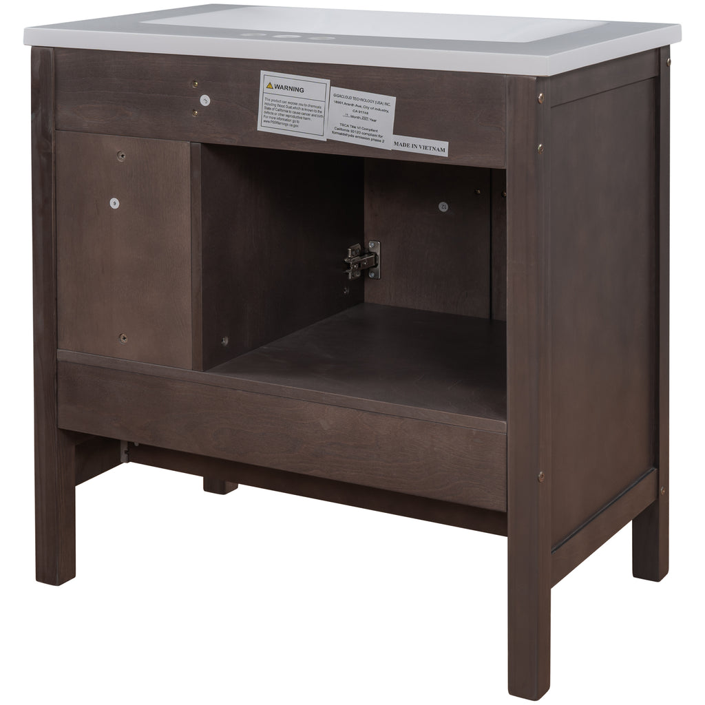 Leoglint 30" Bathroom Vanity Base Only, Solid Wood Frame, Bathroom Storage Cabinet with Doors and Drawers, Brown