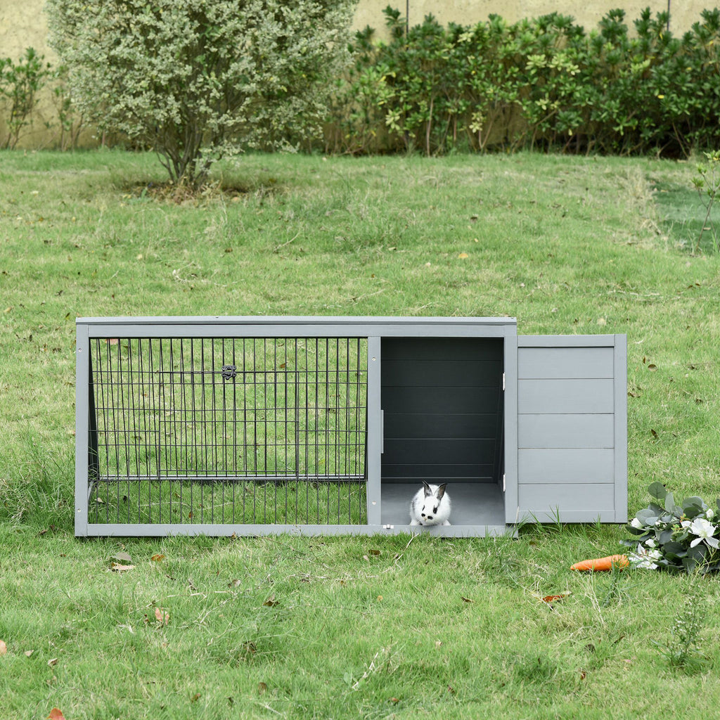 Leoglint 46" x 24" Wooden A-Frame Outdoor Rabbit Cage Small Animal Hutch with Outside Run & Ventilating Wire, Grey