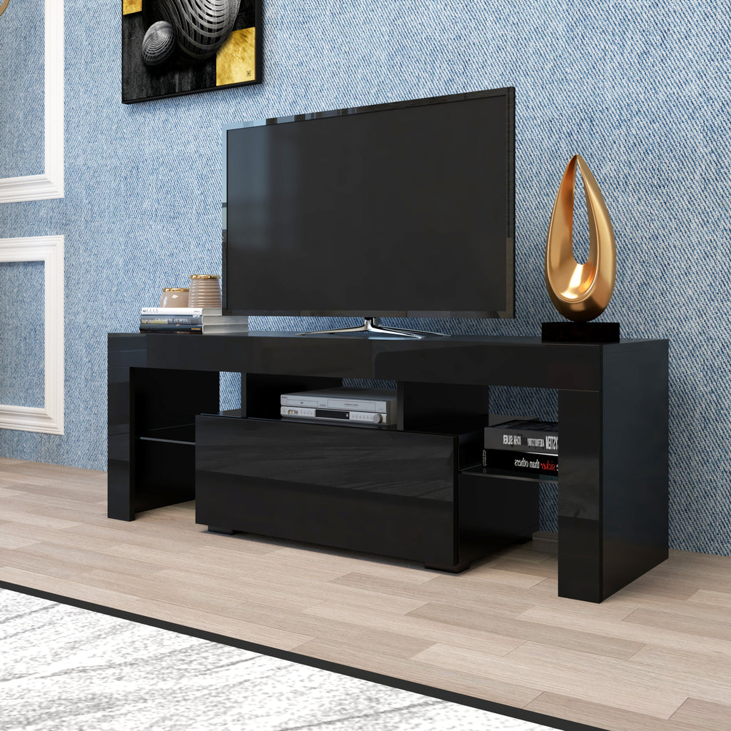 Leoglint Black TV Stand with LED RGB Lights,Flat Screen TV Cabinet, Gaming Consoles - in Lounge Room, Living Room and Bedroom(Black)