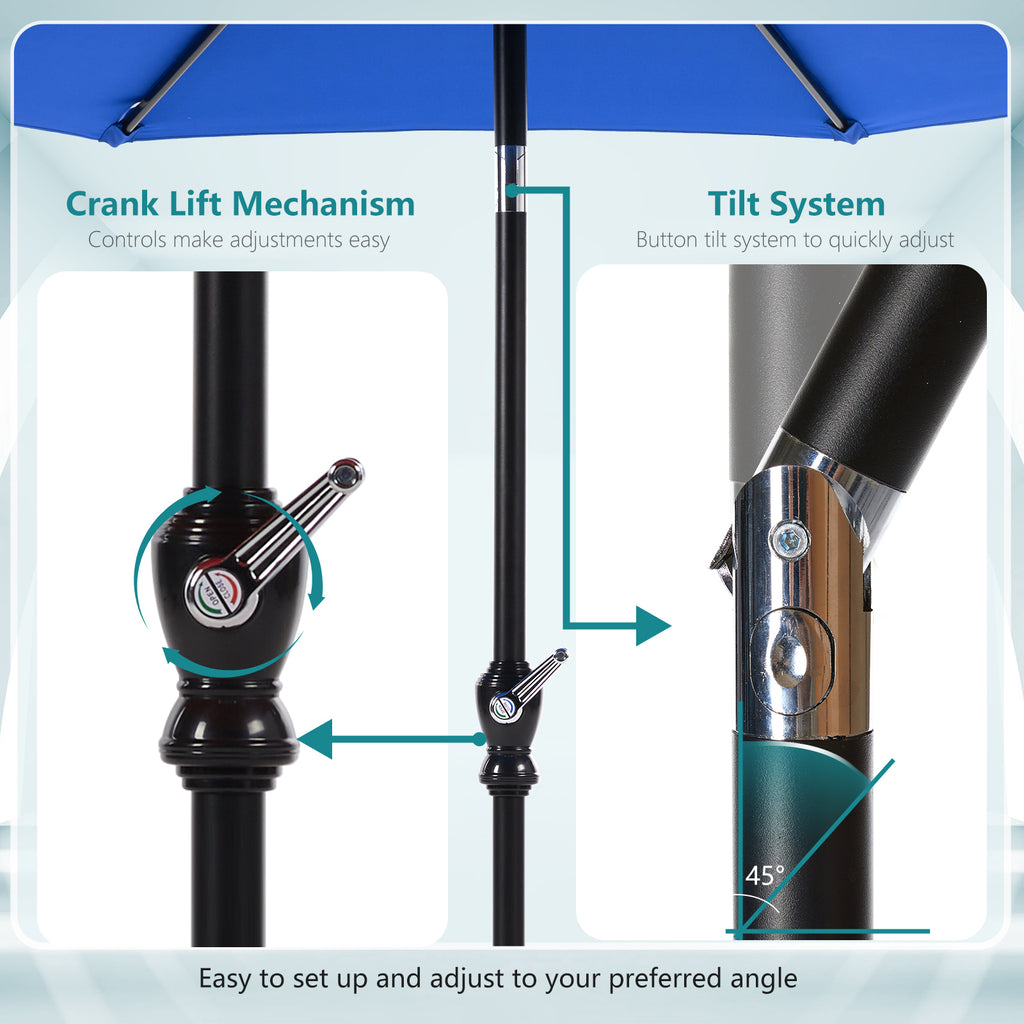 Leoglint 9 foot outdoor umbrella with button tilt and crank, Outdoor patio/market table umbrella UV protected and waterproof, blue