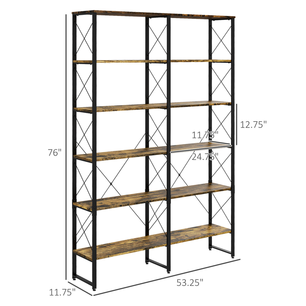 Leoglint 5-tier Bookshelf with Steel Frame, Bookcase with Adjustable Foot Pads for Living Room, Home Office, Rustic Brown