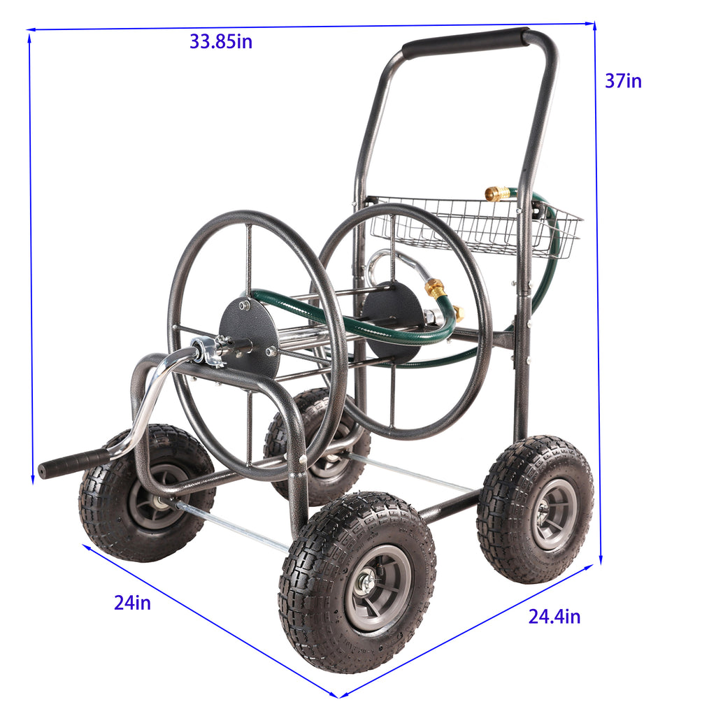 Leoglint Garden cart Garden Hose Reel Cart - 4 Wheels Portable Garden Hose Reel Cart with Storage Basket Rust Resistant Heavy Duty Water Hose Holder