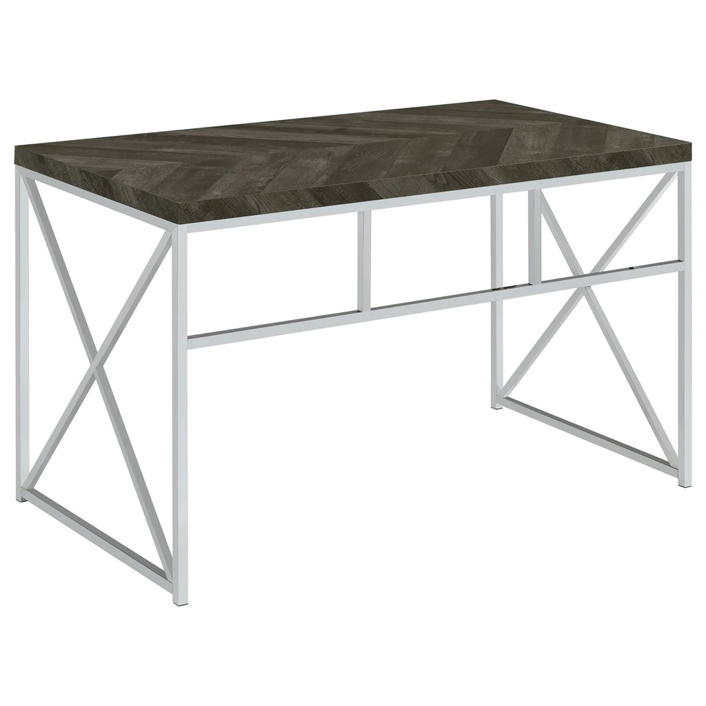 Leoglint Rustic Grey Herringbone and Chrome Writing Office Desk