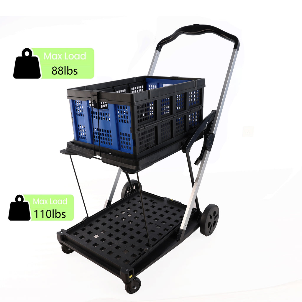 Leoglint Garden cart Folding service cart with wheels double-decker, shopping, library, office warehouse moving carts