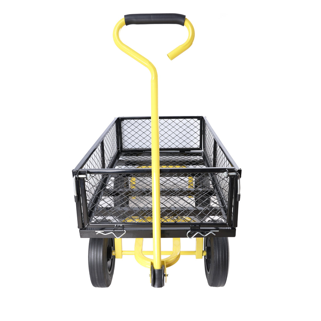 Leoglint (Black +Yellow solid wheels wagon cart)Solid wheels Tools cart Wagon Cart Garden cart trucks make it easier to transport firewood