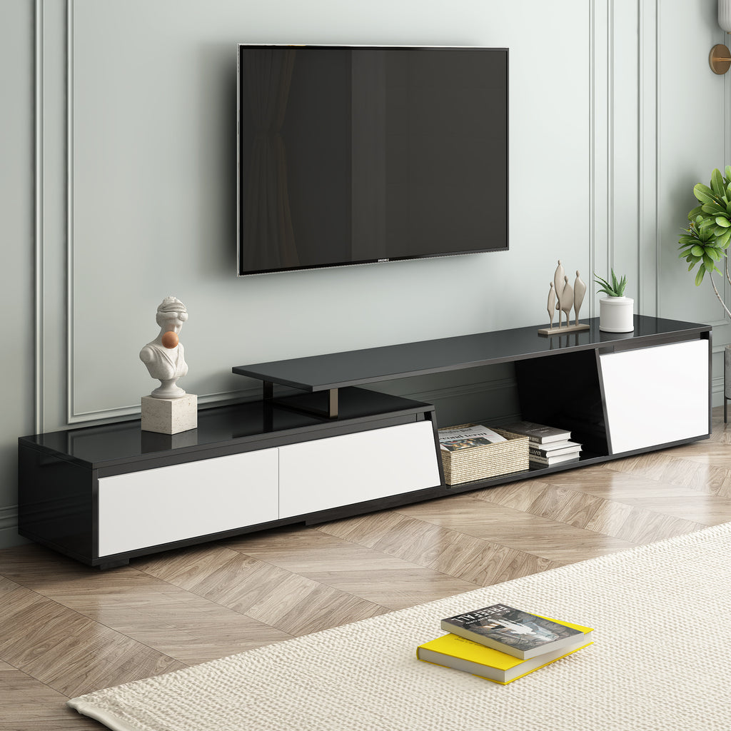 Leoglint U-Can Modern, Minimalist Rectangle Extendable TV Stand, TV Cabinet with 2 Drawers and 1 Cabinet for Living Room, Up to 100''