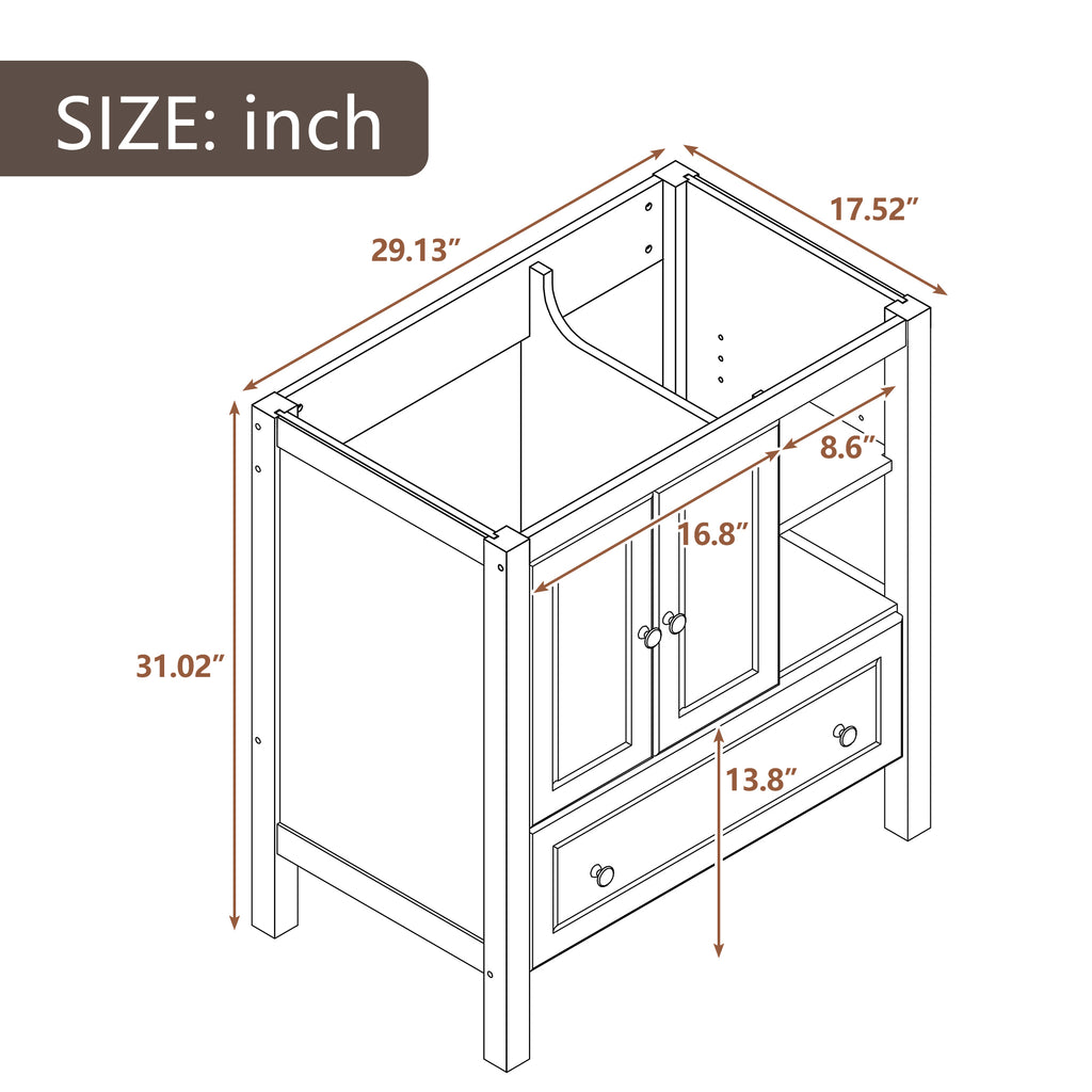 Leoglint 30" Bathroom Vanity Base Only, Solid Wood Frame, Bathroom Storage Cabinet with Doors and Drawers, White