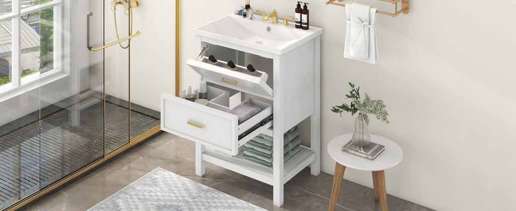 Leoglint 24'' Bathroom Vanity with Top Sink, Modern Bathroom Storage Cabinet with 2 Drawers, Single Sink Bathroom Vanity