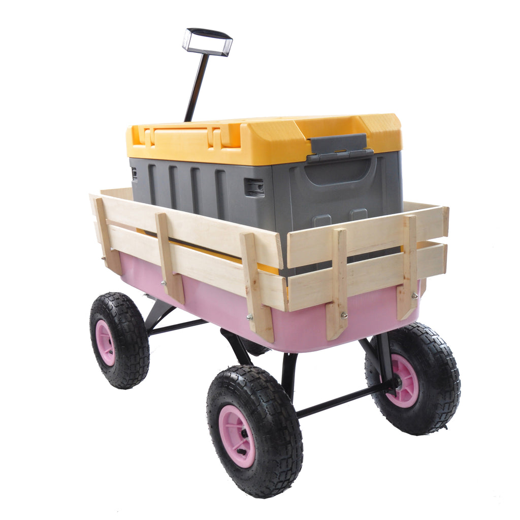 Leoglint Outdoor Wagon All Terrain Pulling w/Wood Railing Air Tires Garden Cart