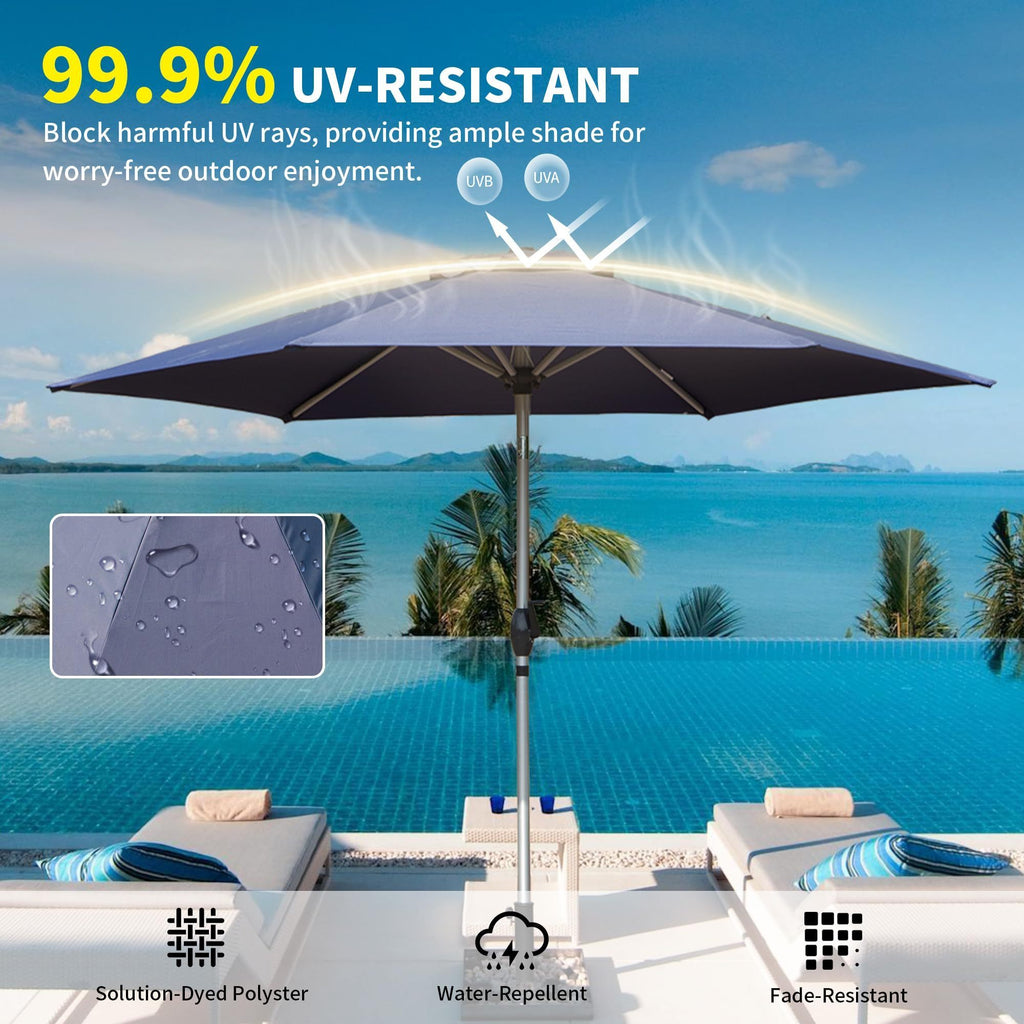 Leoglint 7.5FT Patio Umbrella, Outdoor Umbrella with Push Button Tilt and Crank, UV Protection Waterproof Market Sun Umbrella with 8 Sturdy Ribs for Garden, Deck, Backyard, Pool (Navy Blue)