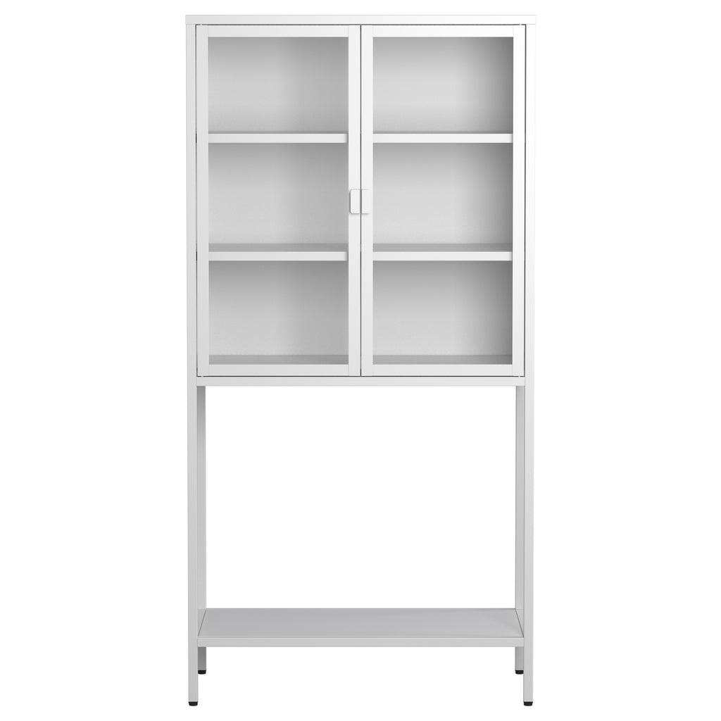 Leoglint 59"H Heavy Duty Metal Storage Cabinet, Display Storage Cabinet with Glass Doors and 2 Adjustable Shelves, Tall Bookcase Modern Bookshelf Cabinet for Home Office, Living Room, Pantry