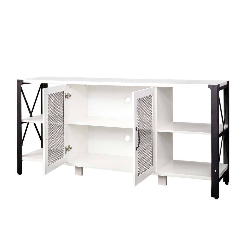 Leoglint TV Stands for Living Room, Industrial TV Stand for Bedroom Furniture, Farmhouse TV Stand 80 Inch Television Stand , Modern Horizontal Wood and Metal Open Bookshelf