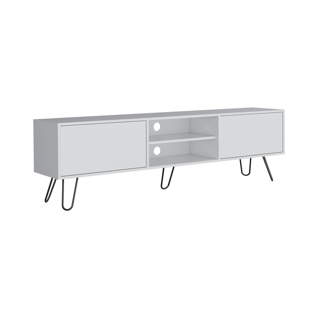 Leoglint Waco TV Stand, Hairpin Stand with Spacious Storage and Cable Management Holes, White