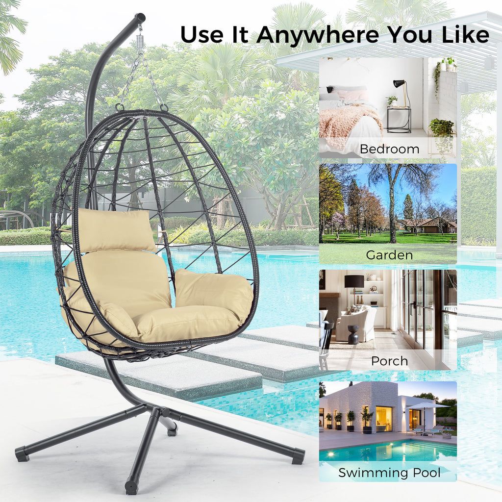 Leoglint Egg Outdoor Chair with Stand Indoor Outdoor Swing Chair Patio Wicker Hanging Egg Chair Hanging Basket Chair Hammock Chair with Stand for Bedroom Living Room Balcony