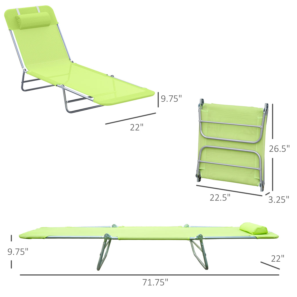 Leoglint Folding Chaise Lounge Pool Outdoor Chairs, Outdoor Sun Tanning Chairs with Pillow, Reclining Back, Steel Frame & Breathable Mesh for Beach, Yard, Patio,  Green