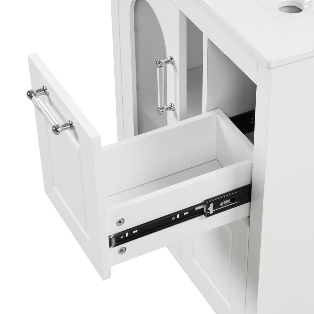 Leoglint 24" Bathroom Vanity with Sink, Bathroom Vanity Cabinet with Two Drawers and Door, Adjustable Shelf, Solid Wood and MDF, White