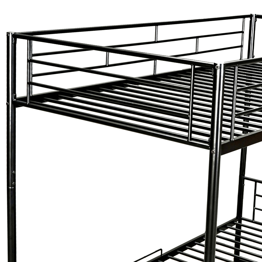 Leoglint Twin Over Twin Metal Bunk Bed Frame with Shelf and Guardrails, Black