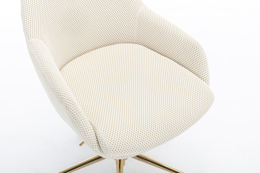 Leoglint 046-Mesh Fabric Home Office Chair 360°Swivel Adjustable Height With Gold Metal Base,Beige