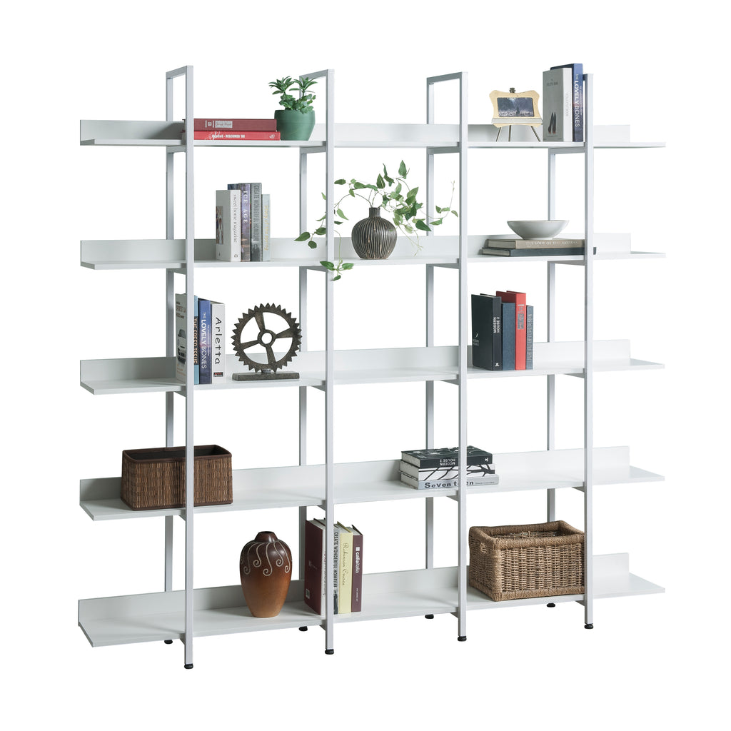 Leoglint [VIDEO] 5 Tier Bookcase Home Office Open Bookshelf, Vintage Industrial Style Shelf with Metal Frame, MDF Board