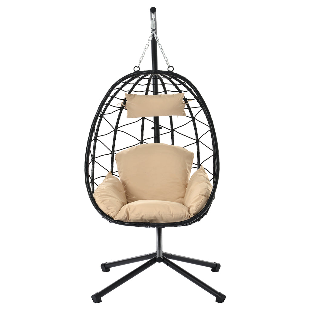 Leoglint Egg Outdoor Chair with Stand Indoor Outdoor Swing Chair Patio Wicker Hanging Egg Chair Hanging Basket Chair Hammock Chair with Stand for Bedroom Living Room Balcony