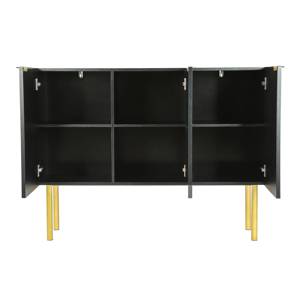 Leoglint TREXM Modern Simple & Luxury Style Sideboard Particle Board & MDF Board Cabinet with Gold Metal Legs & Handles, Adjustable Shelves for Living Room, Dining Room (Black)