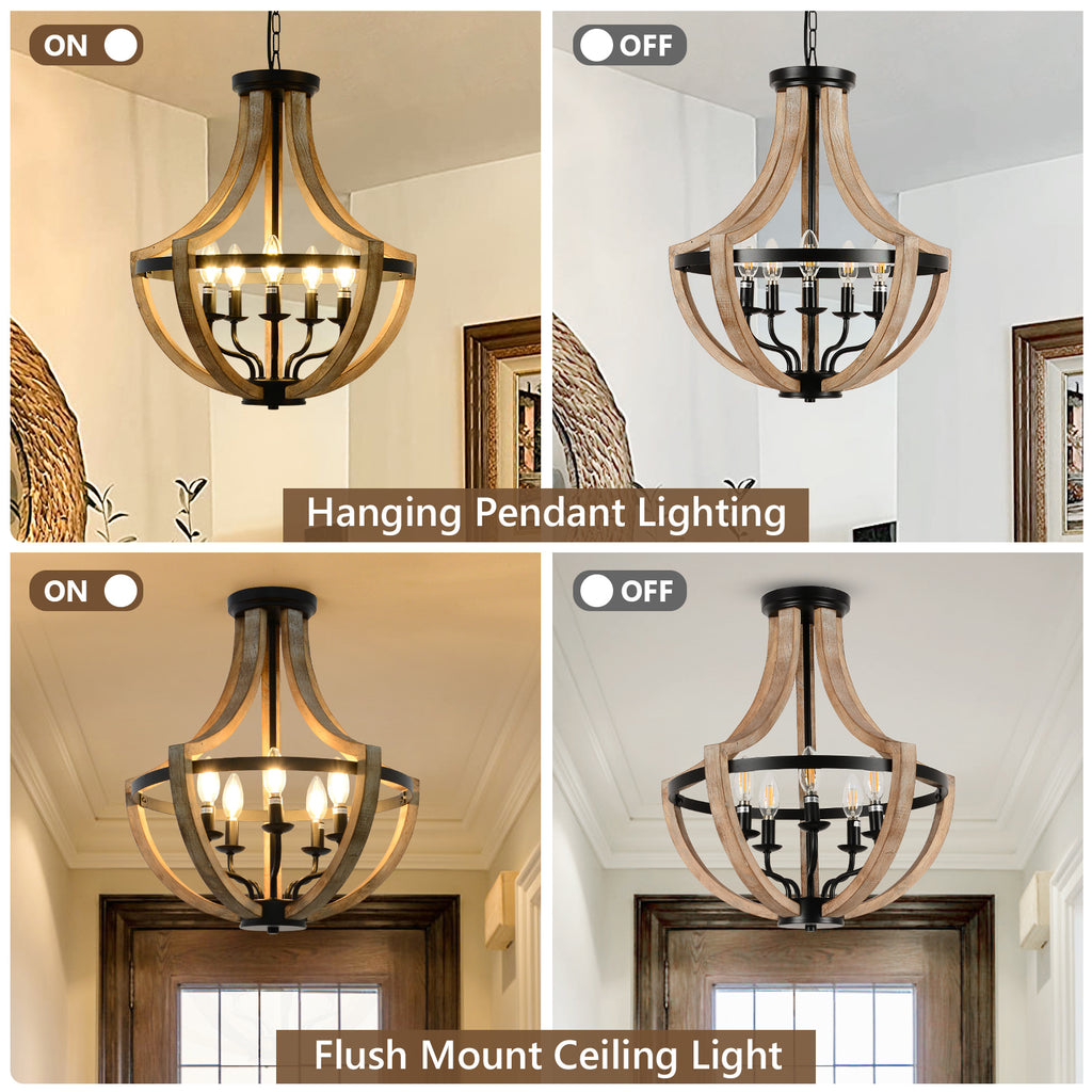 Leoglint Pendant 19" Farmhouse Wood Chandelier Light Fixtures