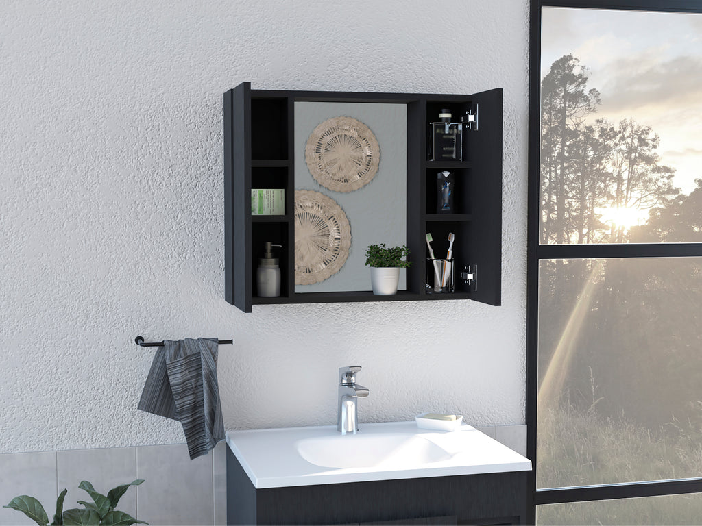 Leoglint Artemisa Medicine Cabinet, Double Door, Mirror, One External Shelf  -Black