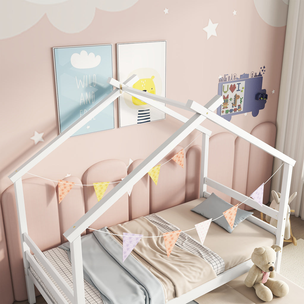 Leoglint Twin Size  House-shaped Bed Frame with Trundle,White