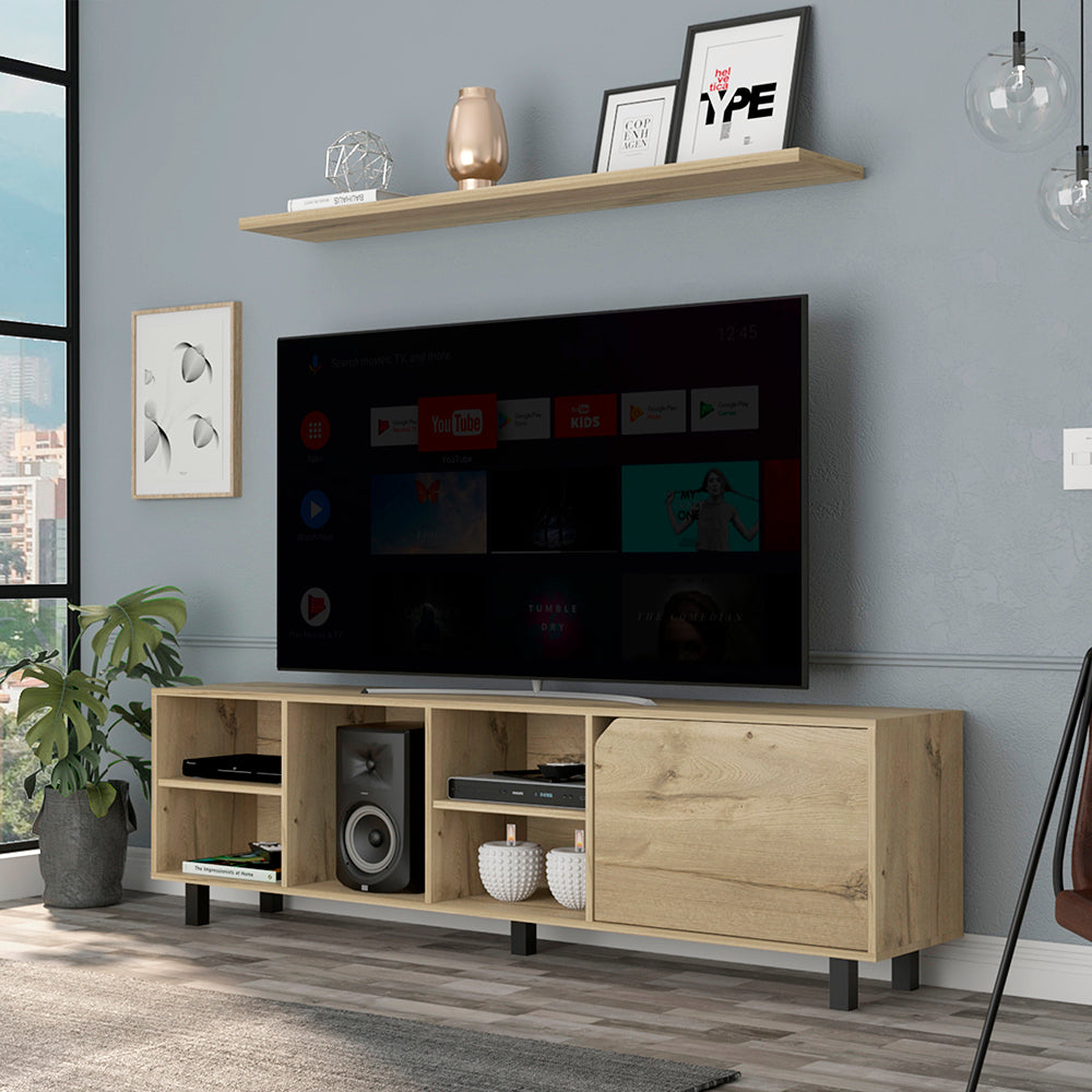 Leoglint TV Stand for TV´s up 70" Estocolmo, Four Open Shelves, Light Oak Finish