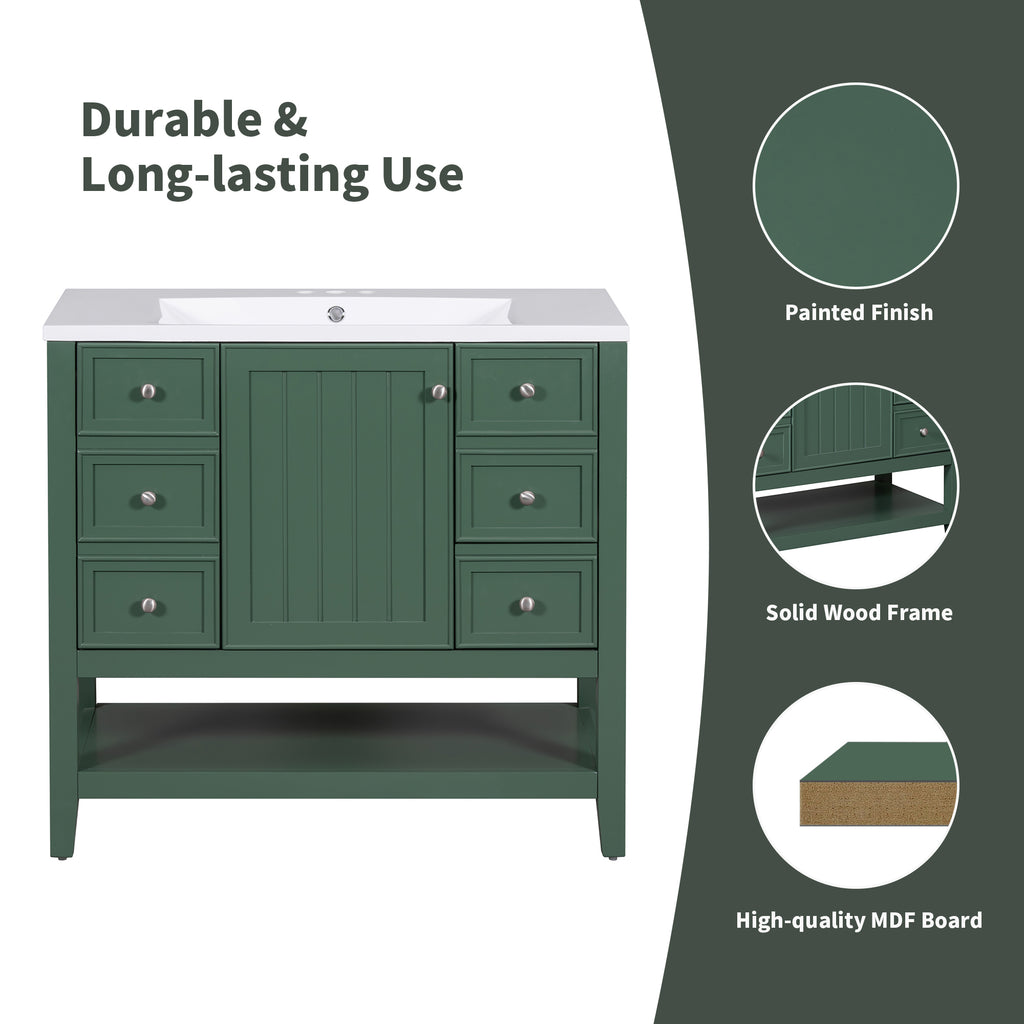 Leoglint 36" Bathroom Vanity without Sink, Cabinet Base Only, One Cabinet and three Drawers, Green