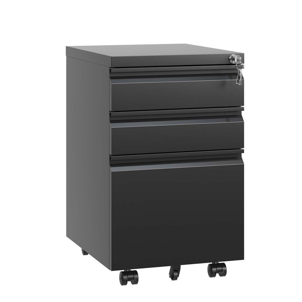 Leoglint 3 Drawer Mobile File Cabinet with Lock,Metal Filing Cabinets for Home Office Organizer Letters/Legal/A4,Fully Assembled,Black