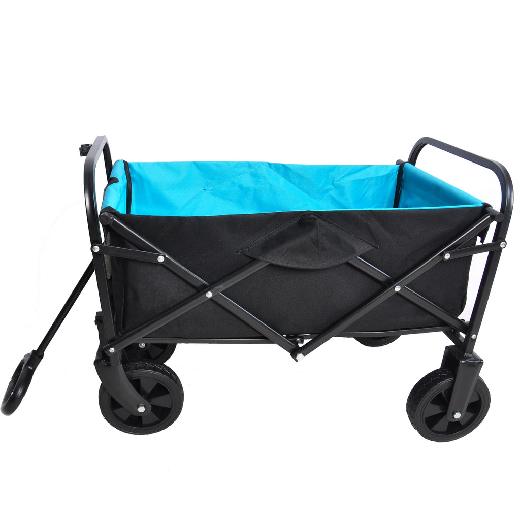 Leoglint Garden cart Mini Folding Wagon Garden Shopping Beach Cart (black+blue)