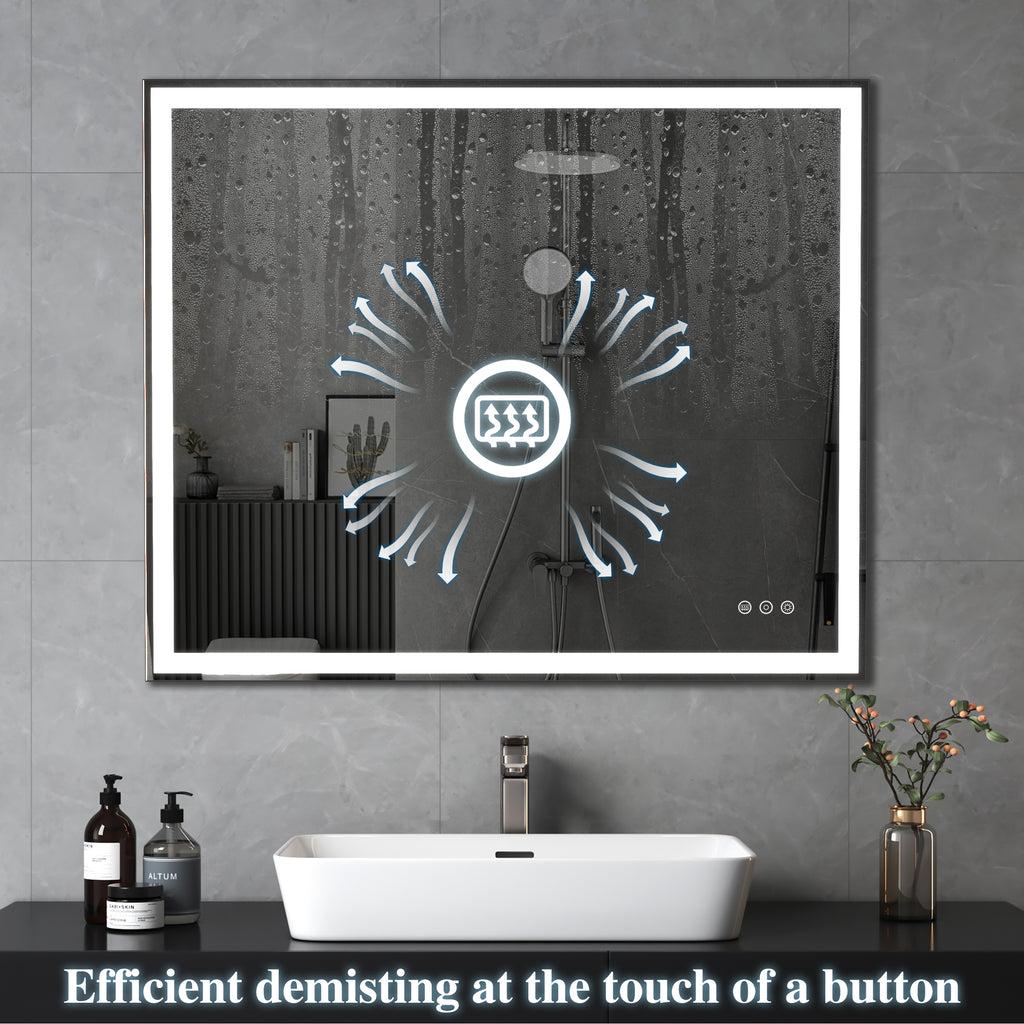 Leoglint 30x36 inch LED Bathroom Vanity Mirror Wall Mounted Adjustable White/Warm/Natural Lights Anti-Fog Touch Switch with Memory Modern Smart Large Bathroom Mirrors