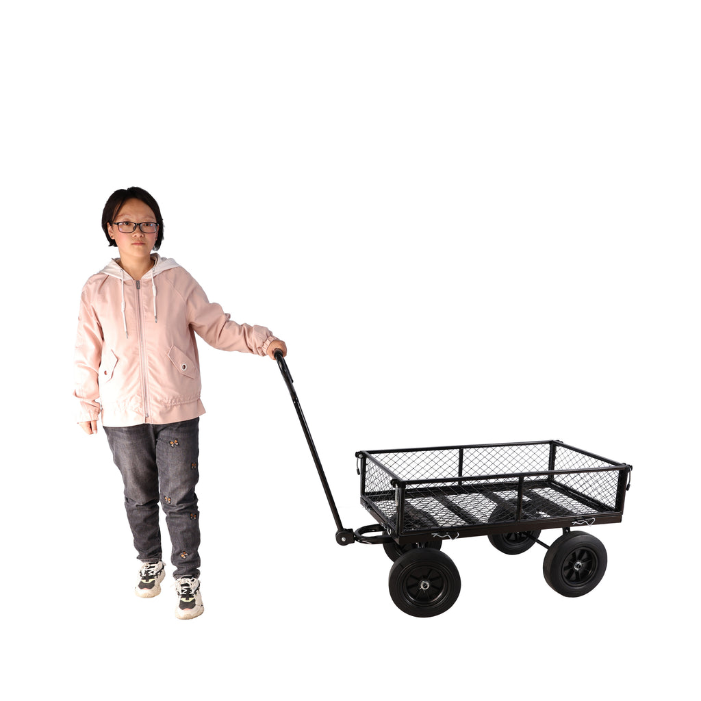 Leoglint (Black solid wheels wagon cart) Solid wheels Tools cart Wagon Cart Garden cart trucks make it easier to transport firewood