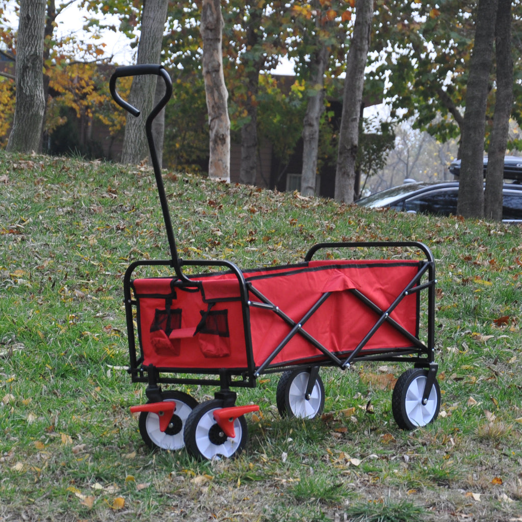 Leoglint Garden cart Folding Wagon Garden Shopping Beach Cart (Red)