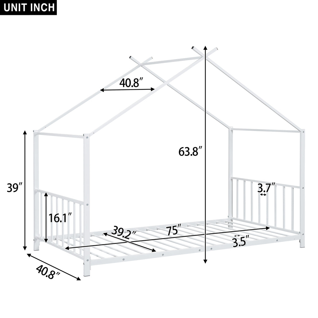 Leoglint Twin Size Metal House Platform Bed Frame, White