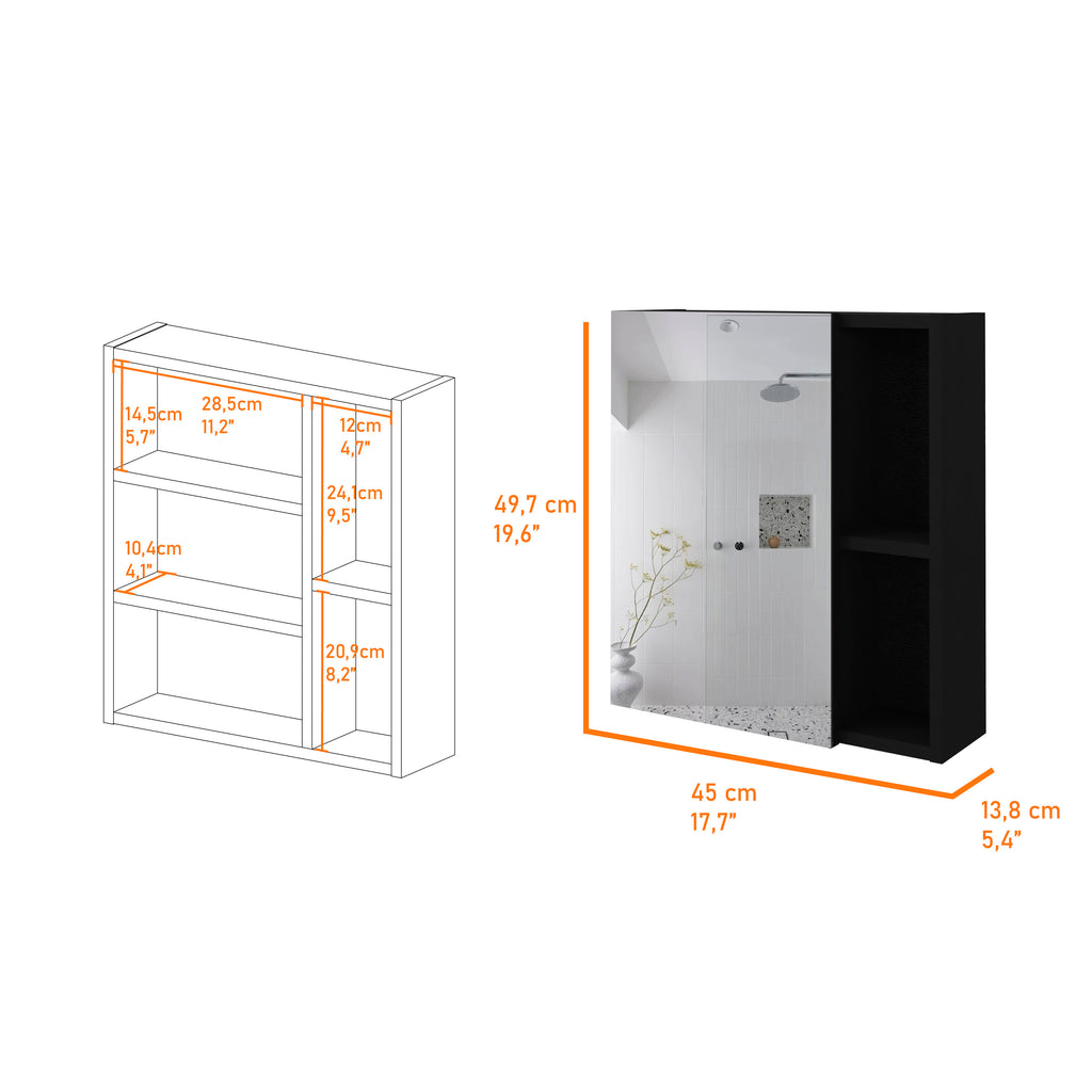 Leoglint Labelle Medicine Cabinet With Mirror, Five Internal Shelves, Single Door -Black