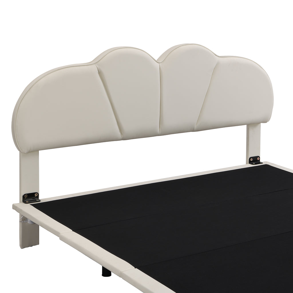 Queen Size Upholstery LED Floating Bed Frame with PU Leather Headboard and Support Legs,Beige