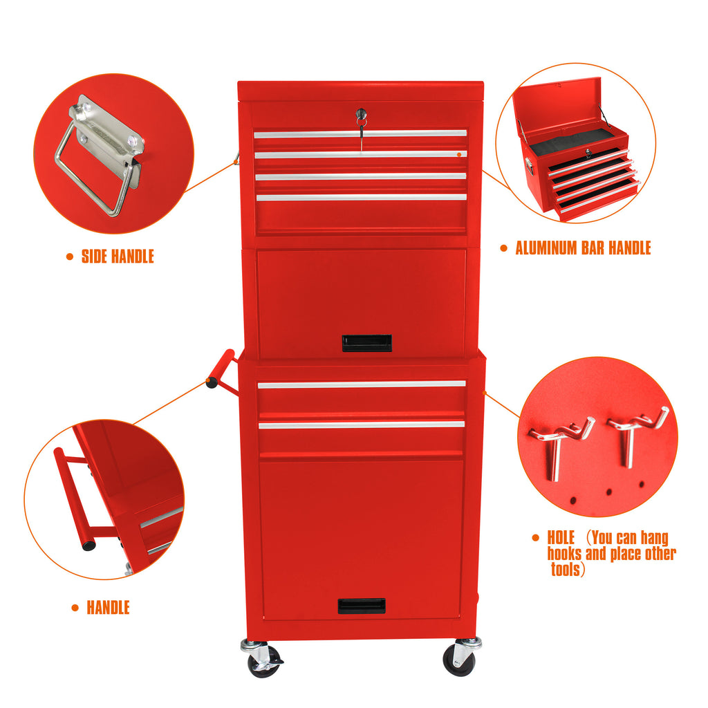 Leoglint High Capacity Rolling Tool Chest with Wheels and Drawers, 6-Drawer Tool Storage Cabinet--RED