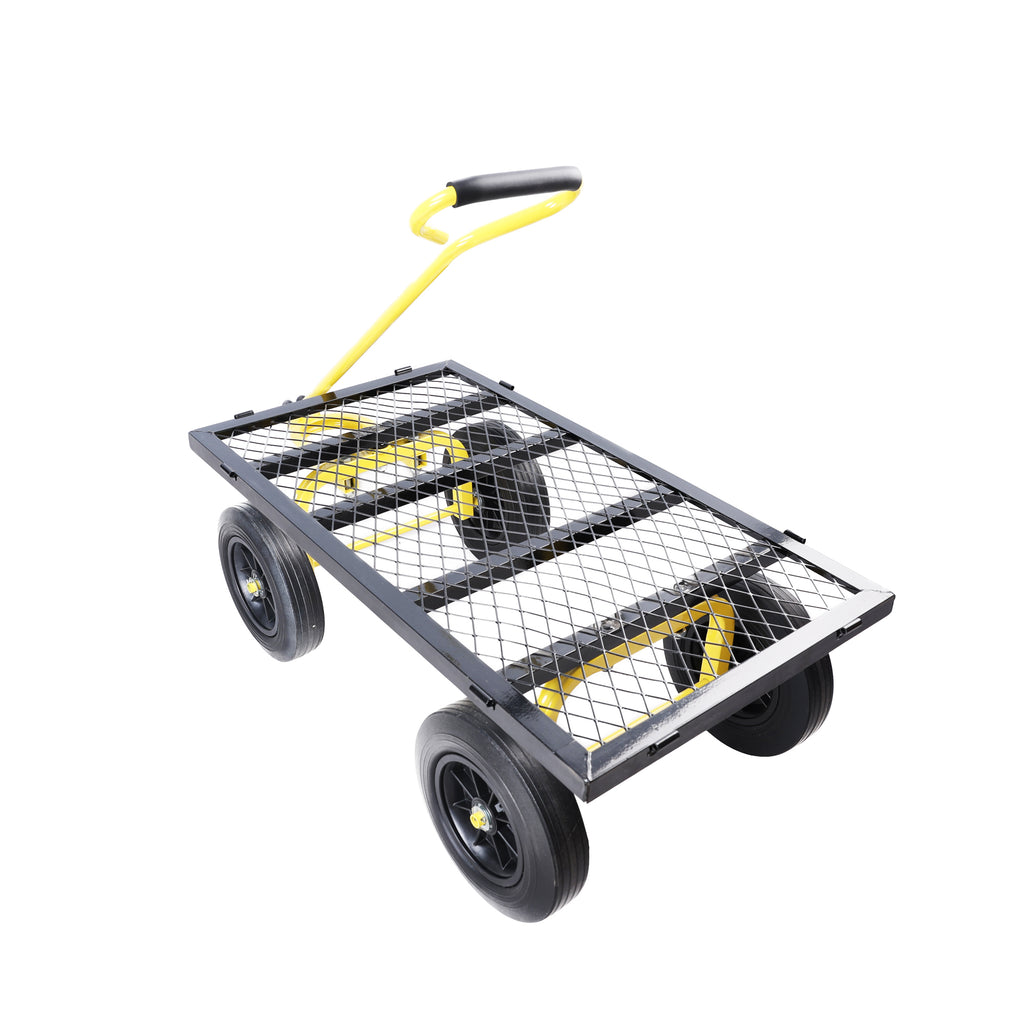 Leoglint (Black +Yellow solid wheels wagon cart)Solid wheels Tools cart Wagon Cart Garden cart trucks make it easier to transport firewood