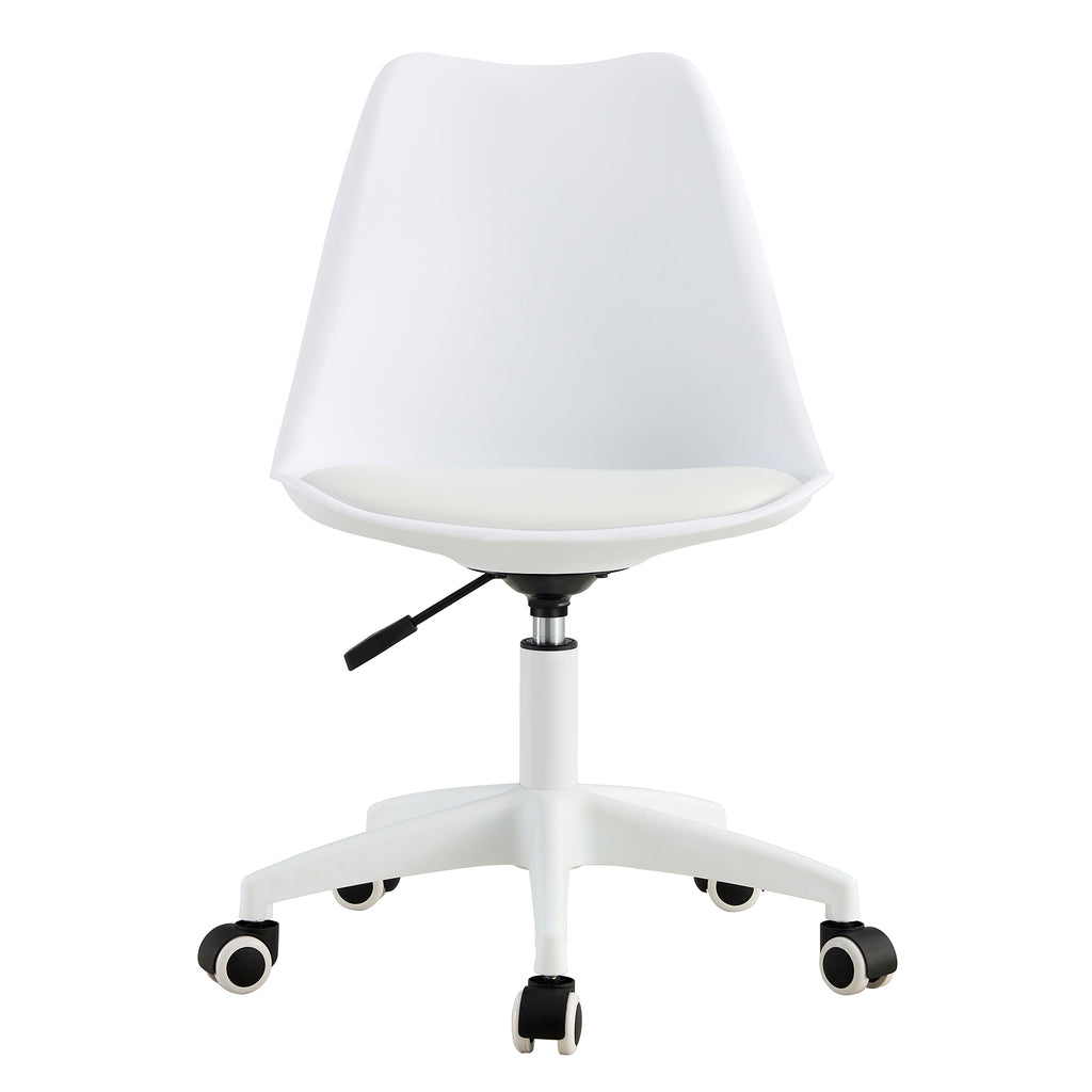 Leoglint Modern Home Office Chairs, Adjustable 360 °Swivel  Chair Engineering  Plastic Armless Swivel Computer  Chair With Wheels for Living Room, Bed Room Office Hotel Dining Room and White.