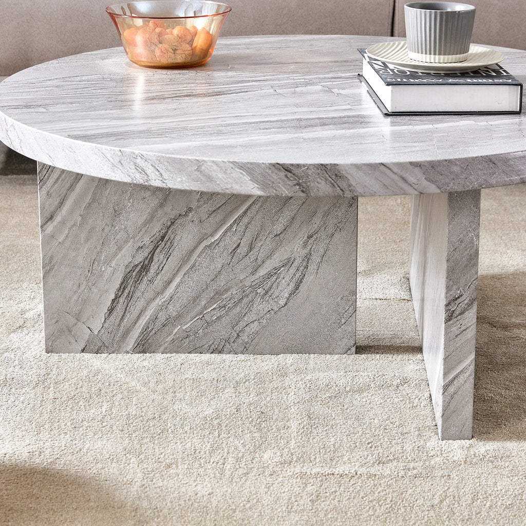 Leoglint Gray MDF material circular textured coffee table, 31.4-inch gray middle table, modern coffee table, suitable for small spaces, living room.