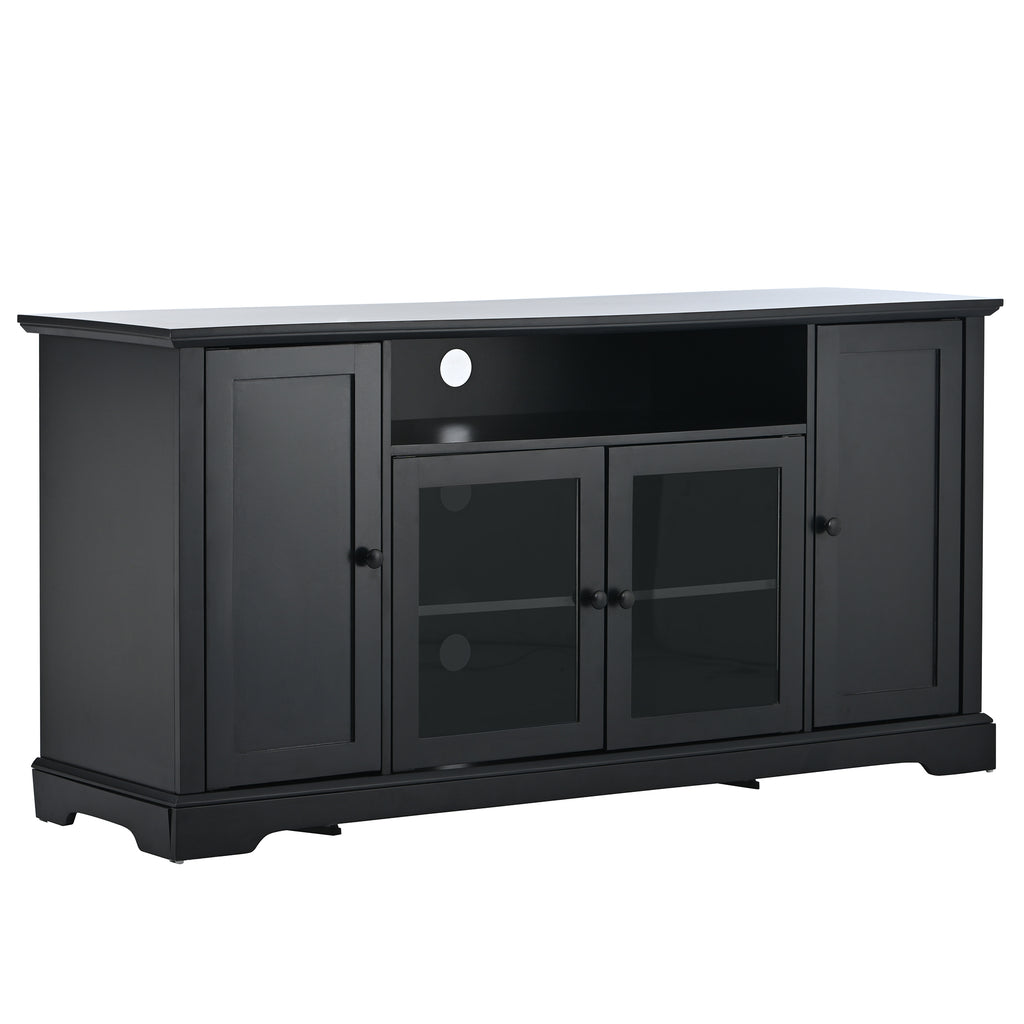 Leoglint U-Can TV Stand for TV up to 65in with 2 Tempered Glass Doors Adjustable Panels Open Style Cabinet, Sideboard for Living room, Black