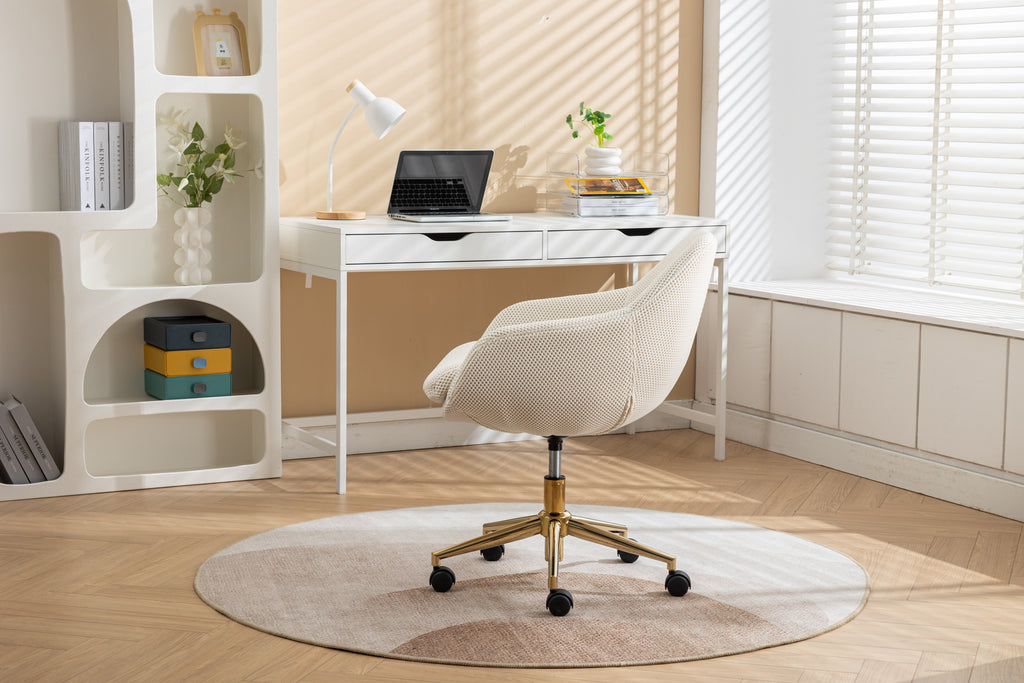 Leoglint 046-Mesh Fabric Home Office Chair 360°Swivel Adjustable Height With Gold Metal Base,Beige