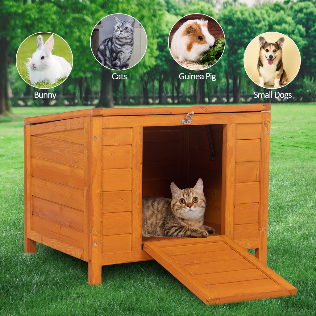 Leoglint Small Wood Rabbit Hutch Bunny Cage, Raised Cat House with Ladder for Small Animals