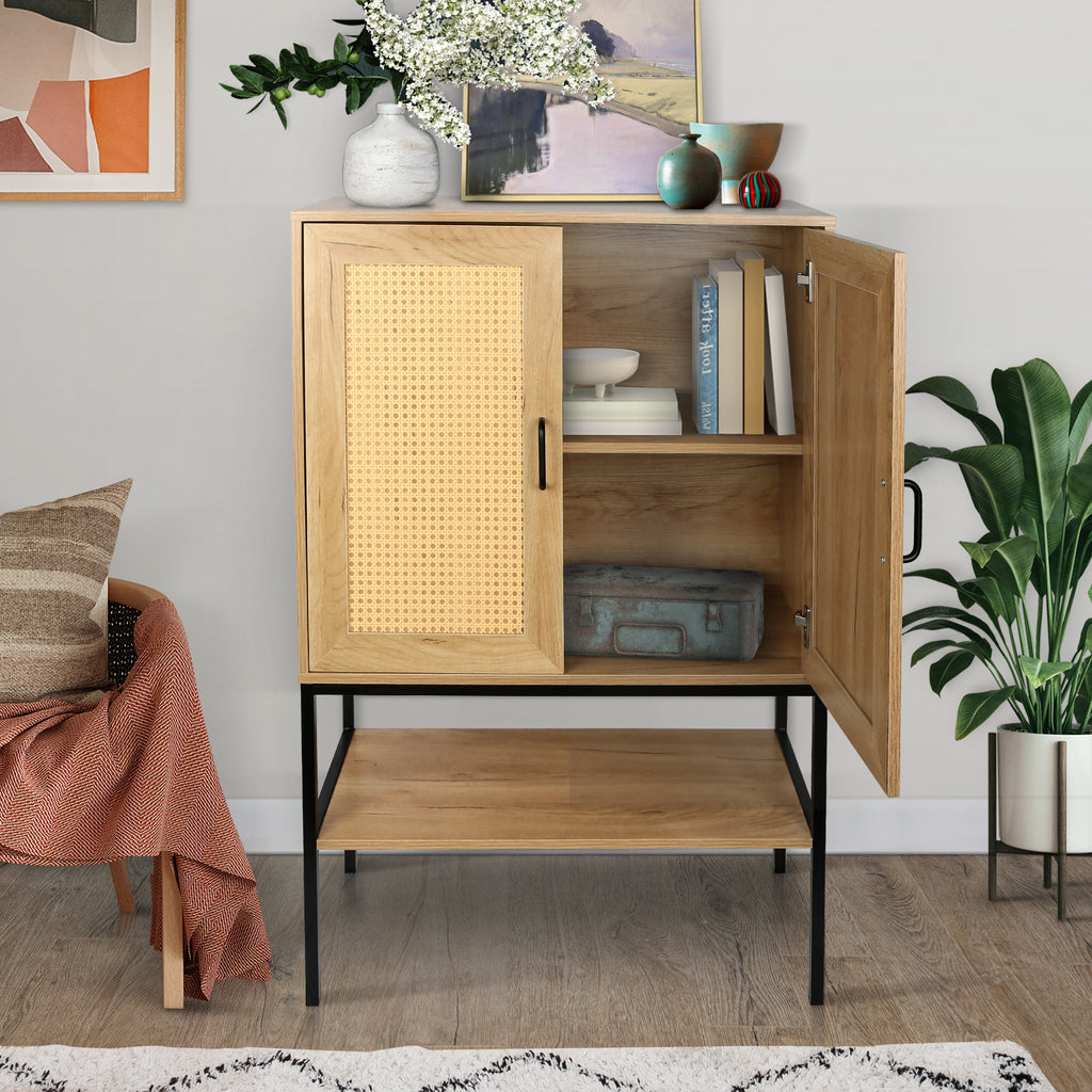 Leoglint 31.5 inch Wide 2 Rattan Doors Free Standing Sideboard  Storage Cabinet with One Open Bottom Shelf for  Kitchen Dinning Room Living Room, Natural Color