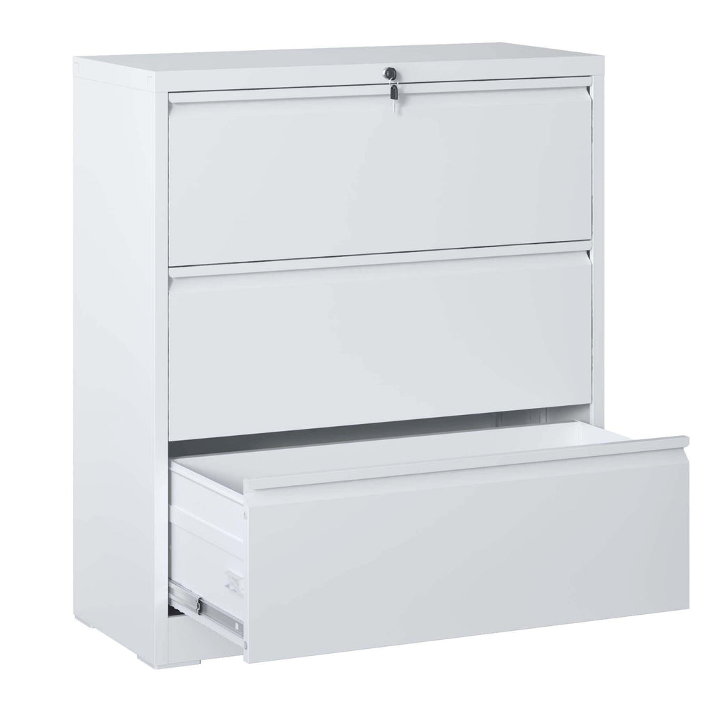 Leoglint Lateral File Cabinet 3 Drawer, White Filing Cabinet with Lock, Lockable File Cabinet for Home Office, Locking Metal File Cabinet for Legal/Letter/A4/F4 Size