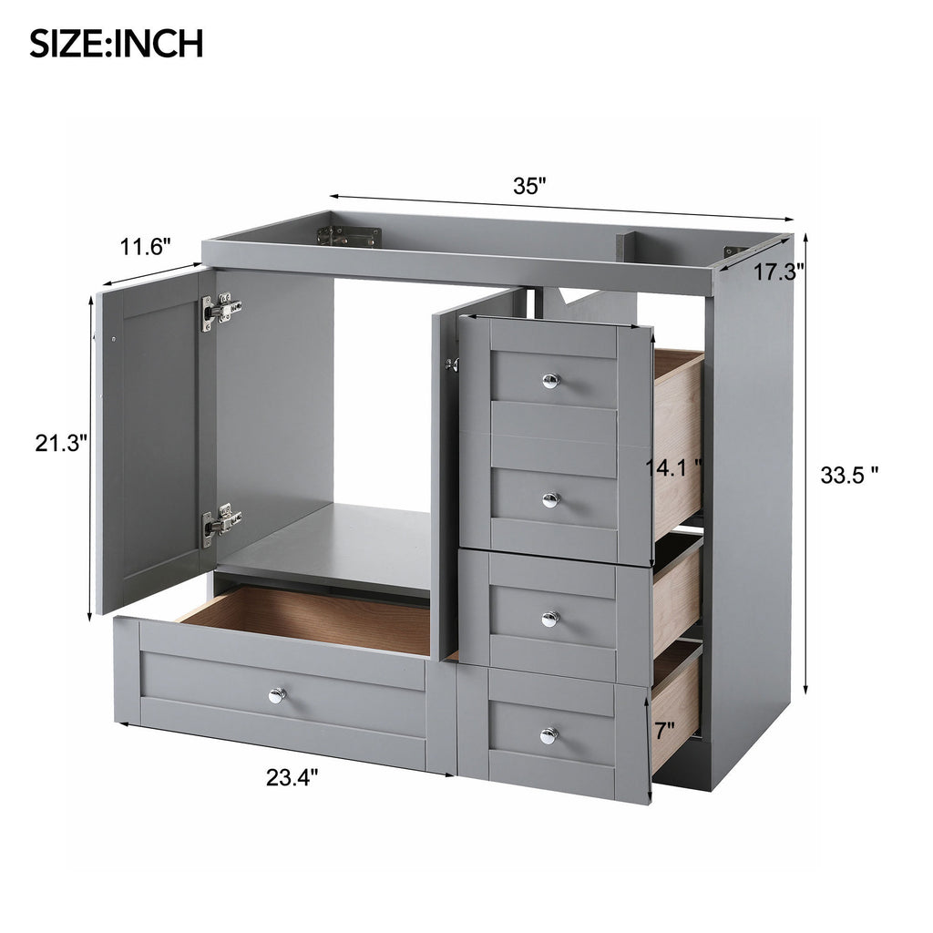 Leoglint [Cabinet Only] 36" Gray Bathroom Vanity(Sink not included)