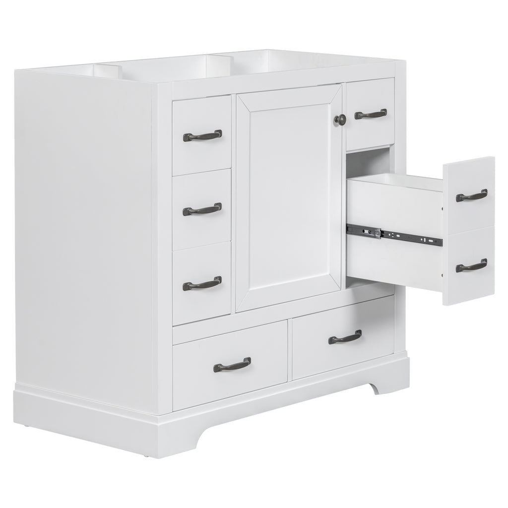 Leoglint 36" Bathroom Vanity without Sink, Cabinet Base Only, Six Drawers, Multi-Functional Drawer Divider, Adjustable Shelf, White